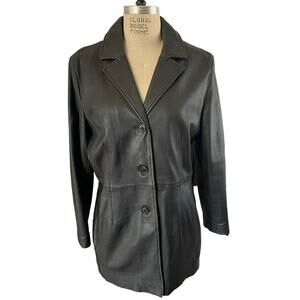 y2k Colebrook Womens Black Leather Long Blazer Size Large